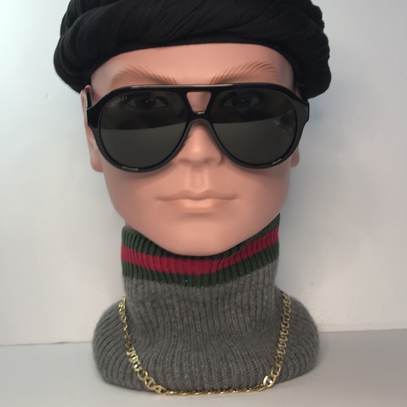 New - Gucci Black Red Green 0159 Stripe Aviator Unisex Gg0159 Sunglasses - Picture 6 of 16